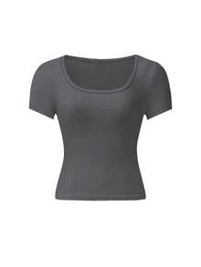 Bộ 3 áo thun nữ cổ chữ U tay ngắn, kiểu dáng mùa hè, màu trơn, ôm sát, dáng ngắn. - Nhiều màu - Xem 6