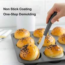 Cupcake Mould, Cups Perforated Mince Pie Bread Tray For 4/9/12 Rolls With Non-Stick Coating For Burgers, Bread, Rolls, Puffs, Tartlets (4/9/12 Cupcake Pan) - View 3