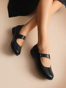 Women Mary Jane Flats, Hook Loop, Ankle Strap Flats Comfortable Casual Dress Shoes - 黑色 - 查看 2