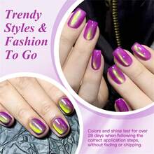 MEET ACROSS 1pc 7ml Jelly Colored Stone Cat Eye Gel Nail Polish, Gold Light Ultral Shine Gradient Magnetic Semi Permanent Soak Off UV Gel Varnish For Summer Nails, Manicure Nail Art Degign For Home And Salon Nail Supplies - 彩色 - 查看 4