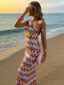 女士露背美人鱼纹理连衣裙，沙滩度假连衣裙，时尚装扮 - 彩色 - 查看 4