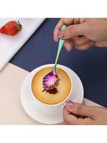 1pc Stainless Steel Shell Shaped Long Handle Dessert Spoon, Stainless Steel Shell Spoon, Coffee Stirring Spoon, Household Western Cake Spoon, Ice Cream Spoon - Multicolor - View 6