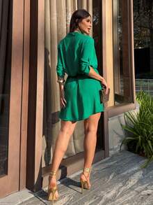 Button-Down Shirt Dress With Sash. - Verde - Ver 4