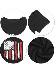 Patriotic T-Shirts For Women, American Flag T-Shirt, Fourth Of July T-Shirt, Graphic T-Shirt, Casual Short-Sleeved T-Shirt - 黑色 - 查看 3