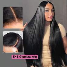 34 Inch 200% Density 15A Straight Blended Human Hair Wigs For Women 13x4 HD Lace Front Wigs Human Hair Staight Lace Frontal Wigs Human Hair Pre Plucked Straight Frontal Lace Wig - Natural & Black - View 5