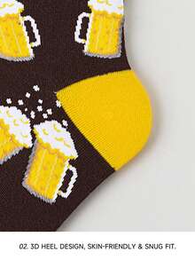 1双男士棕黄啤酒图案艺术设计透气休闲船袜，适合旅行、居家、办公、节日礼物 - 彩色 - 查看 5