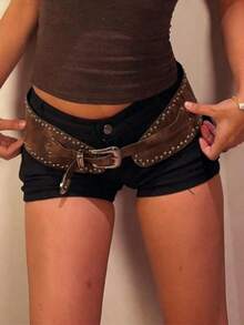 New Rivet Punk Wide Belt, Versatile Retro Fashion Accessory - Black - View 3