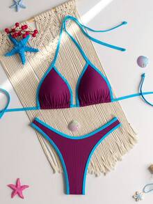 RWX VEST Triangle Bikini With Contrasting Trim And Adjustable Tie 2025 XX574 - Rosa Roja - Ver 1
