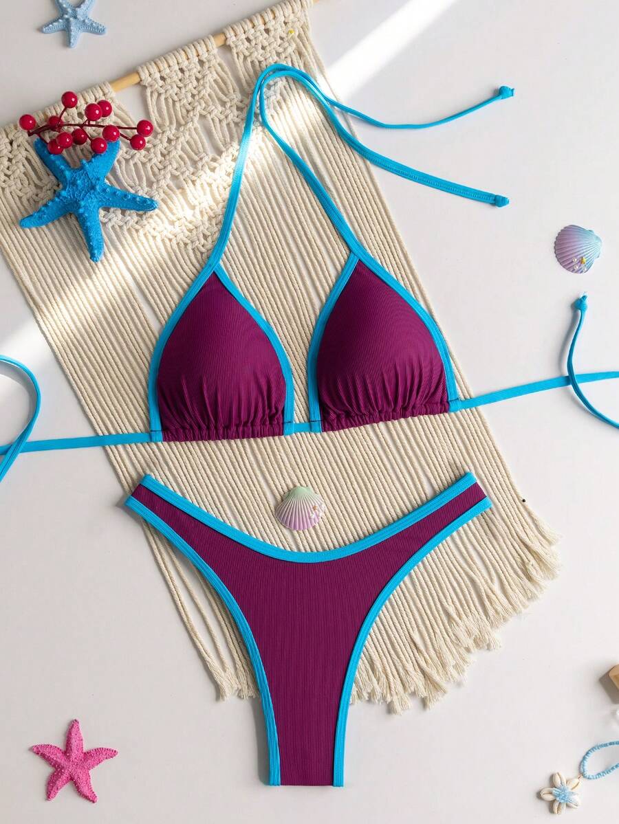 RWX VEST Triangle Bikini With Contrasting Trim And Adjustable Tie 2025 XX574 - Rosa Roja - Ver 1