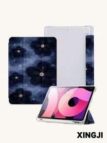 1pc Luxury Navy Blue Floral Pattern Tablet Protective Case, Compatible With 10.2" 10th/ (A16) 11" 11th 2025, Pro 11" 2021/2020, Galaxy Tab A8 10.5" 2022, Matepad 10.4/Tab, With Pencil Slot, Anti-Drop, Tablet Stand, Auto Sleep/Wake - Multicolor - View 2