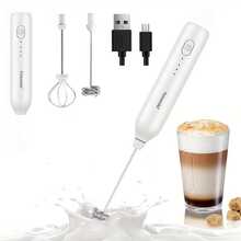 Feizsmile 可充电手持式电动奶泡器，配有 2 个不锈钢搅拌头，3 档速度设置，适用于咖啡、抹茶、拿铁、卡布奇诺、热巧克力等饮品。 - 白色 - 查看 13