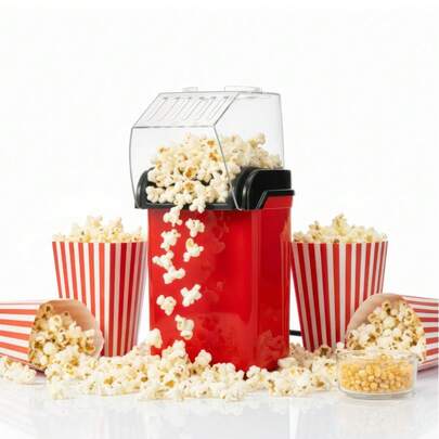 Red Popcorn Maker Machine With Butter Melter Cup Popcorn Maker Machine Home Popcorn Maker Popcorn Popper Hot Air Popper Healthy Oil-Free Snack Maker For Home Movie Night Parties