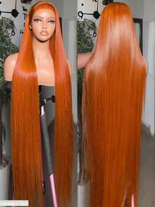 13x4 真人高清蕾丝前假发，人发混纺，超贴合设计，预先拔毛，自然发际线，漂白发结，180% 密度，直发，超薄高清蕾丝前假发，8-36 英寸，姜橙色，350 - S350 - 查看 5