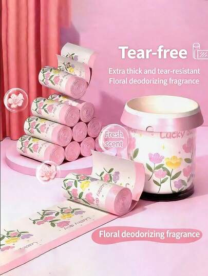 17.72in*19.69in Tulip Scented Drawstring Trash Bags, Thick Household Extra Large Printed Plastic Bags, Durable & Portable Garbage Bags For Kitchen, Bathroom, Bedroom, Living Room And Outdoor Use - Multipurpose Cleaning