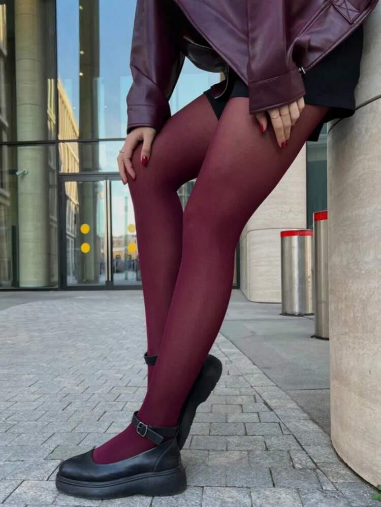 Burgundy Ultra-Sheer Tights - Bare-Leg Look, Run-Resistant & Light As Air For Summer - Burgundy - View 3