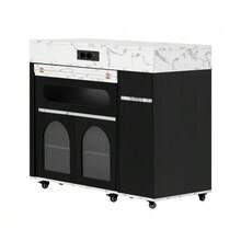 Kitchen Island On Wheels, Extendable Dining Table With Power Strips And Fluted Glass Top, One-Drawer Sideboard, Serves As A Kitchen Island And Sideboard For The Kitchen And Dining Room (Black) - Black - View 7