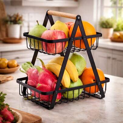 Canasta organizadora multiusos doble para frutas, verduras papel, jabon, toallas, etc. ideal para cocina moderna con estructura firme y gran capacidad de almacenamiento.