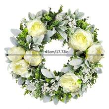 Artificial Spring Wreaths For Front Door 18 Inch Peony Wreath Summer Wreath With Peony Flower For Front Door Indoor Outdoor Wedding Home Wall Window Festival Decoration - B - 查看 3