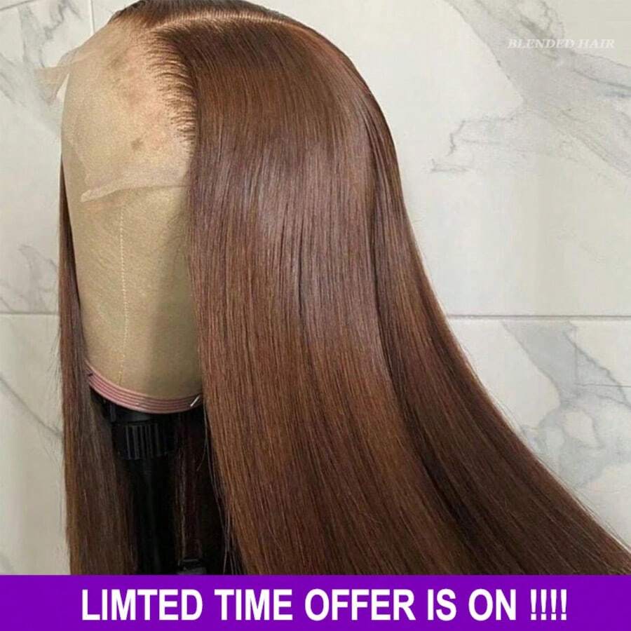 13*4 Lace Front Wig With No Glue, Pre-Cut Pre-Combed Natural Straight Hair Wig For Women, #1B Black = #4 Brown, 4*4 5X5 Lace Closure Wig No Glue, Wear & Go, Natural Hair Texture, 26 Inches - Brown - View 1