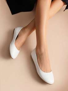 Women Ballet Flats Simple Round-Toe Ballerina Flats Comfortable Slip On Casual Versatile Dress Shoes - 白色 - 查看 2
