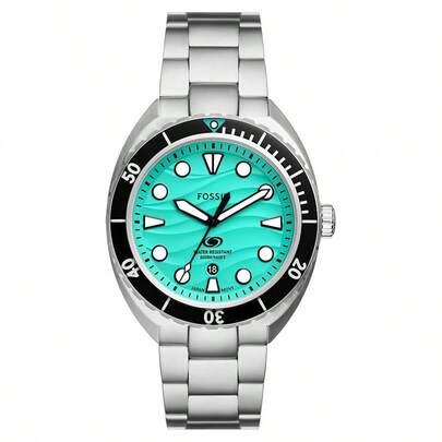  Reloj de buceo de cuarzo de moda para hombres Fossil Breaker, esfera verde, textura de olas, modelo FS6066, marcas luminosas geométricas, bisel giratorio, resistente al agua 20 ATM, adecuado para uso diario, gran regalo para vacaciones