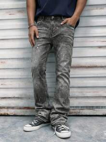Modcrash Slim Fit Stretch Denim Jeans, Distressed Washed Cotton Casual Jeans, Slant Pockets Washed Denim Trousers For Men, Lightweight Business Casual Straight Leg Jeans, Suitable For All Seasons Spring To Summer , Retro American, Unisex, Relaxed Fit Summer Outfits – Suitable For Everyday Wear And Summer Holiday Outfits. - Grey - View 1