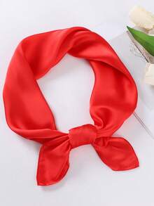 1pc Solid Color 70cm Faux Silk Printed Bandana Scarf, Minimalist Headscarf, Fashion Square Scarf, Elegant Neckerchief, Orange/Green/Red, Suitable For Halloween Costume, Headband, Gift Or Performance Scarf For Dress - 70 Satin - View 16