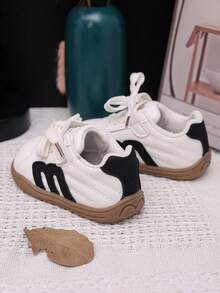 1 Pair Unisex New Low-Top Flat Soft Sole Non-Slip Casual Sneakers, Retro Style Children Walking Shoes Suitable For All Seasons - Black - View 6