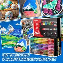 240色丙烯颜料马克笔套装，笔头柔软，自动上墨，色彩鲜艳，可堆叠，覆盖力强，适用于陶瓷、织物、木材、画布、玻璃、鸡蛋、石头绘画和DIY工艺品制作。 - 彩色 - 查看 4