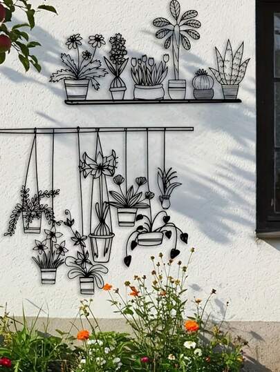 2pcs Metal Wall Decor Sculpture, Garden Design, Size 35cm/13.87in, Modern Laser Cut Metal Art, Iron Wall Art, Suitable For Indoor & Outdoor Use, Home Garden Patio Decoration, Fashionable Hanging Ornament
