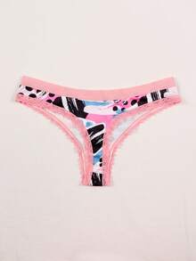 Dircho 3pcs Women's Fashion Neon Abstract Print Thong Set, Flexible Skin-Friendly Underwear Ideal For Creating A Stylish And Playful Daily Look - Multicolor - View 7