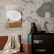 1pc Iron Sheet Painting Signboard Metal Sign 20*30cm Wall Decoration, Cozy White Faux Fur Saucer Chair With Gold Metal Frame Stylish Accent Chair For Bedroom Living Room Dorm Home Office Metal Decorative Chair Hanging On The Wall - 1PC - 查看 3