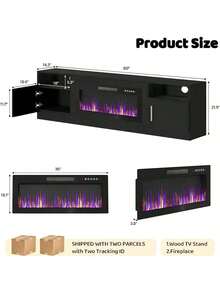 [2 Packages Shipping]80inch Fireplace TV Stand For TVs Up To 90", TV Stand With 36" Electric Fireplace,Entertainment Stand With Fireplace LED Light - Xem 2