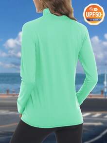 女士 UPF 50+ 轻便运动夹克 防晒 全拉链长袖衬衫 远足户外口袋 - 薄荷綠 - 查看 3
