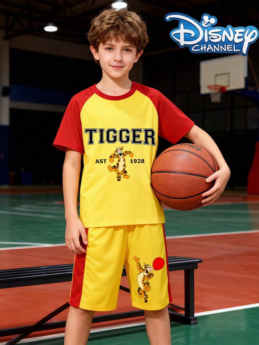 Disney Tigger Kids' Basketball Jersey Set - Boys' Quick-Dry Short Sleeve & Shorts 2-Piece Set - Red-yellow - View 1