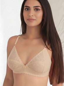 Non-Padded Lycra And Lace Bra, No Wire, Sizes S, M, L, XL - Negro - Ver 5
