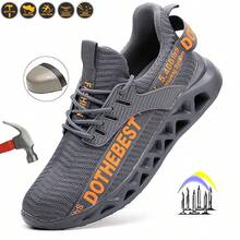 manlegu Grey Indestructible Work Sneakers For Men Women Steel Toe Anti-Smash Puncture Proof Breathable Lightweight Safety Shoes For All Seasons - Grey - View 2