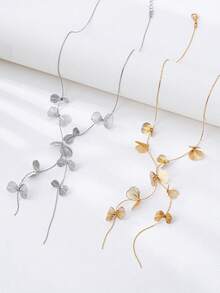 1pc Fashionable Elegant Geometric Hollow Petal Wing Y-Shaped Necklace, Versatile Casual, Party, Banquet Necklace For Women - Golden - View 3