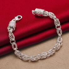Pulsera con cierre de langosta, cadena plateada de plata esterlina 925 para mujer y hombre, joyería de moda para boda y compromiso - Plateado - Ver 4