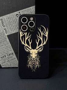 Funda de teléfono con diseño de tótem de ciervo de alto valor estético, carcasa suave antideslizante compatible con iPhone17 Pro Max/17 Pro/16 Pro Max/16 Pro/16/15 Pro Max/15 Pro/15/14 Pro Max/14 Pro/14/13 Pro Max/13 Pro/13/12 Pro Max/12 Pro/12/11 y compatible con /Galaxy - Negro - Ver 3