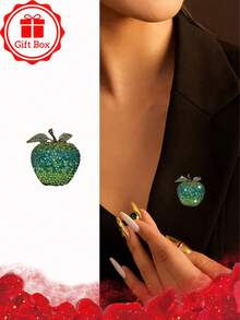 18K镀金经典苹果胸针，附赠礼盒，适合圣诞节、情人节及所有季节佩戴 - 綠色 - 查看 4