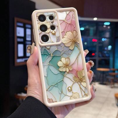 1pc Floral Pattern Printed Phone Case With Camera Hole Design, Shock-Proof, Thick, Milky White Color, Compatible With Android Smartphones Like Galaxy A55/A15/S21,S22,S23 FE,S24 Plus,25 Ultra, /, SMART 8 Pro, Honor, One Plus