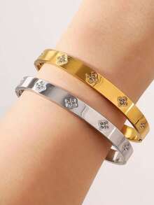 1pc Classic Luxury Versatile Bracelet With 4 Diamonds, Stainless Steel 18K Plated, Non-Fading, Suitable For Fashionable Ladies Daily, Dating, Party Wear, Gift - Four-point Diamond Bracelet - View 4