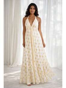 Elegant White Long Dress For Women, Long  Silk Print. - Rửa vàng - Xem 1