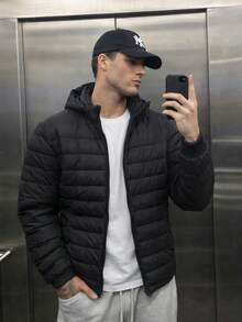 Men's Unisex Puffer Jacket With Removable Hood And Internal Pockets - Black - View 3