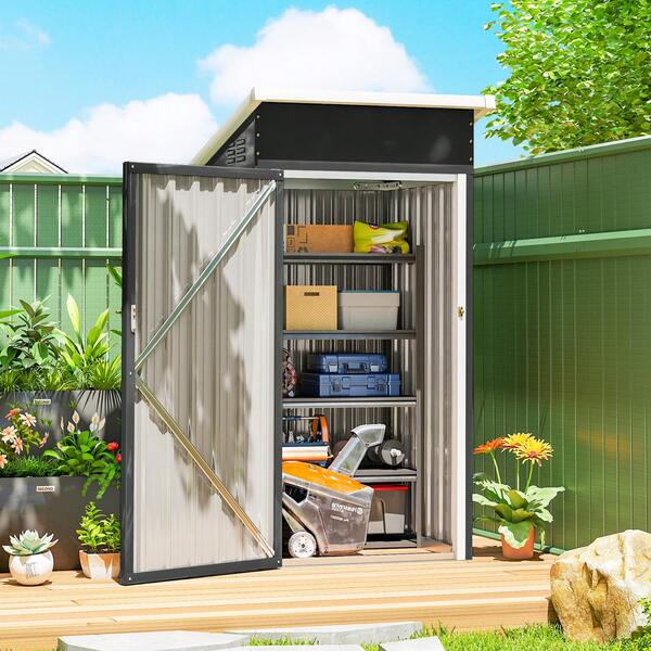  Outsunny Casetta da Giardino 0.74m² in Acciaio Zincato con Prese d'Aria, Capanno da Giardino con Porta Bloccabile, Tetto Inclinato, Guanti, Capanno Porta Attrezzi, 107.5x91x185 cm, Grigio Scuro