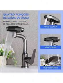 Torneira Monocomando Banheiro Cascata 360° 4 Modos Aço Acabamento Winda - Cinza escuro - Visão 5