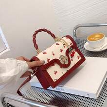 Fashionable High-End Pu Tote Bag With Versatile Square Shape And Cute Cherry Print, Perfect For Shopping, Dating Or Cross-Body For Girls., Kawaii Cherry Elements , Cute - Đỏ - Xem 11