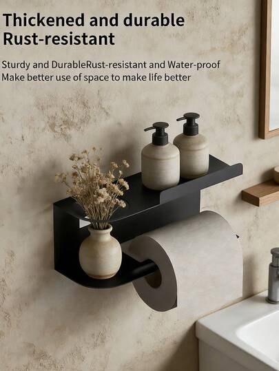 This No-Drill Wall-Mounted Tissue Holder Can Not Only Be Used As A Tissue Box, But Also As A Phone Stand, Suitable For Bathroom And Other Scenarios. Self-Adhesive Bathroom Roll Paper Holder With Phone Stand, Wall-Mounted Toilet Paper Rack - Bathroom Tissue And Towel Rack