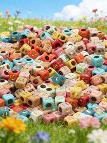 300/600/1000pcs Mixed Color Acrylic Letter Pattern Square Spacer Beads For Jewelry Making - Multicolor - View 9